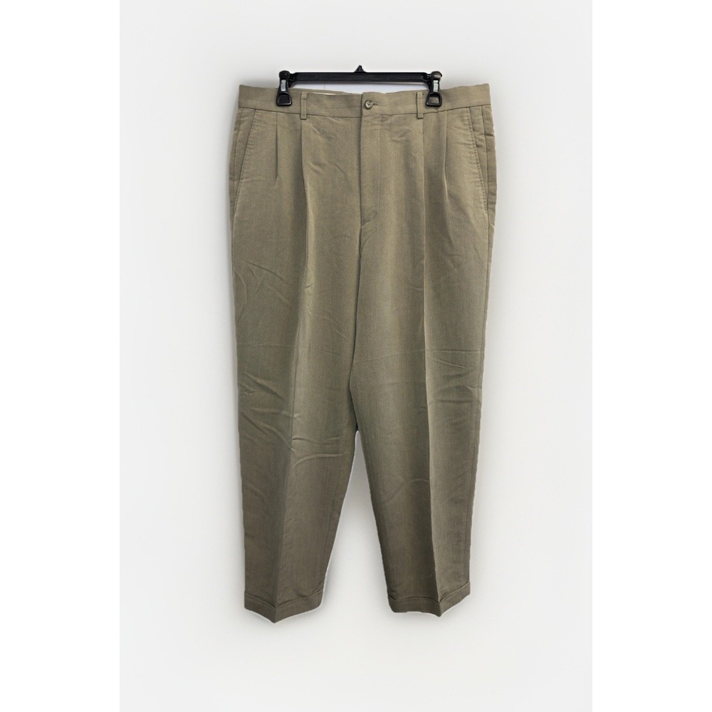 Claiborne Pleated Pants Mens 36X30 Taupe Herringbone Slacks Trousers‎ Cuffed